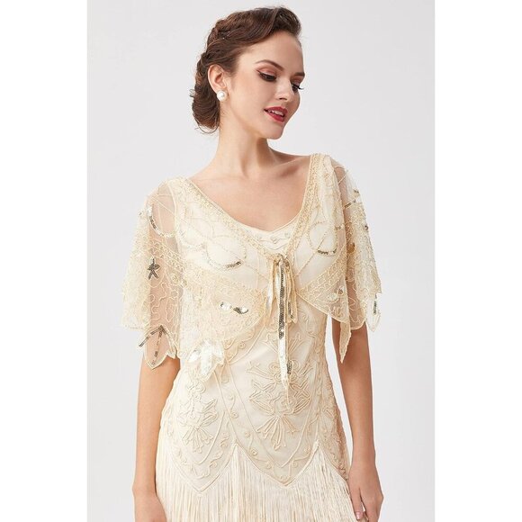 BABEYOND 1920s Beaded Shawl Wrap, Evening Cape Bolero for Weddings & Parties - Picture 2 of 6